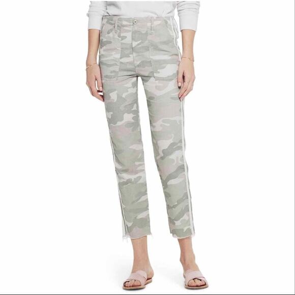 MOTHER The Shaker Chop Crop Fray Desert Camo Pants Size 23 Ankle Straight - Picture 1 of 9
